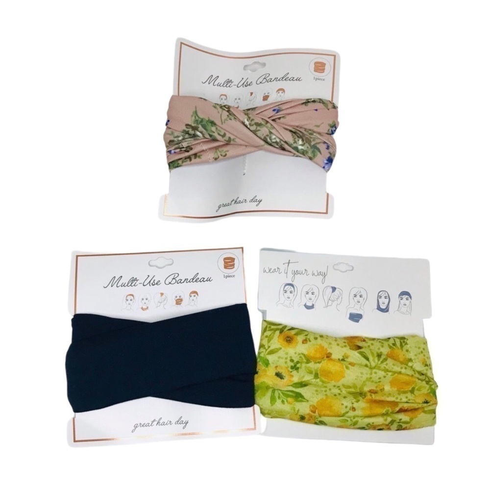 New! 3 Pack Bohemian Bundle Floral Head Wrap Scarf Bandeau Headband Accessory